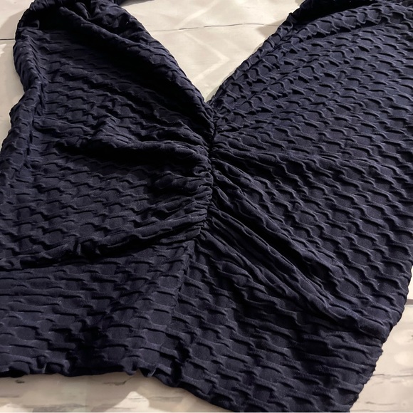 Blue Honeycomb Patterned Leggings with Ruching on Backside, Size Small - Picture 4 of 4